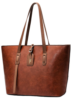 Leather Pattern Versatile Handbag | Women's PU Leather Bucket Shoulder dark brown