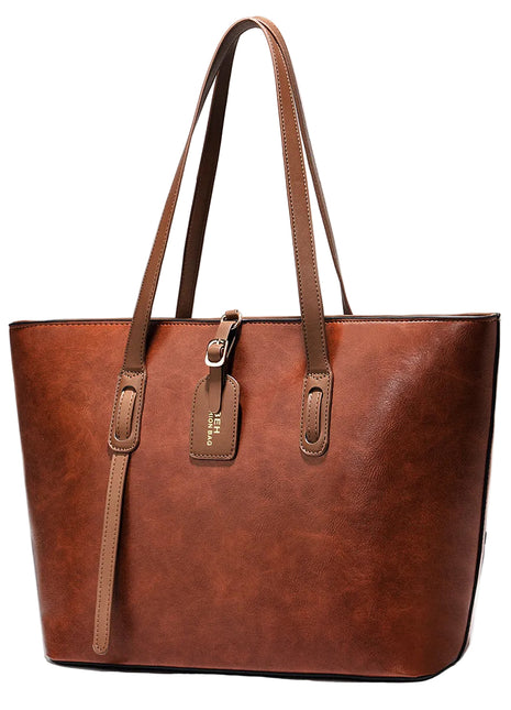 Leather Pattern Versatile Handbag | Women's PU Leather Bucket Shoulder dark brown