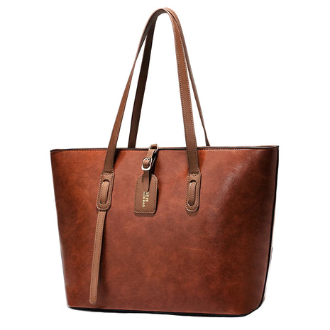 Leather Pattern Versatile Handbag | Women's PU Leather Bucket Shoulder dark brown