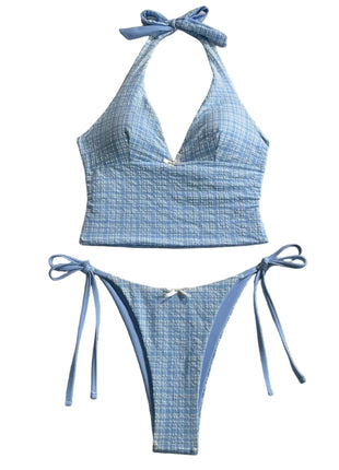 Plaid Collar Slim Fit Bikini Set for Women
Light Blue Sleeveless Bikini with Lace-Up T-Back
Women's Sporty Two-Piece Swimwear Set
European Style Slim Fit Bikini
Versatile Plaid Collar Bikini Set