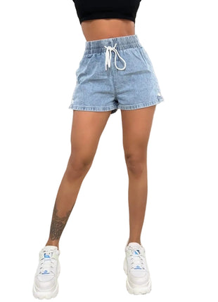 Women's High Waist Light Blue Washed Denim Shorts blndl