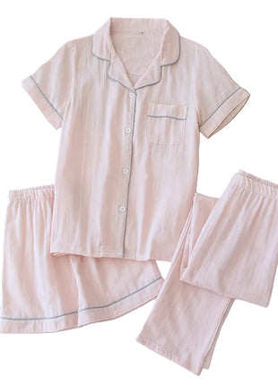Gauze Cotton Three-Piece Pyjama Set for Women BLNDL