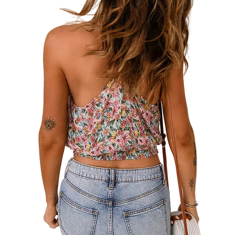 Lightweight viscose camisole with a vibrant bohemian print and elegant single shoulder straps.