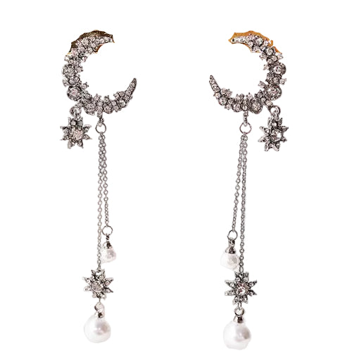 Long Tassel Full-Jeweled Stud Earrings