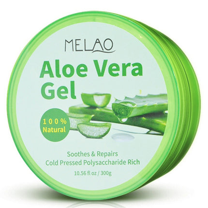 Green container of MELAO Aloe Vera Gel on a white background