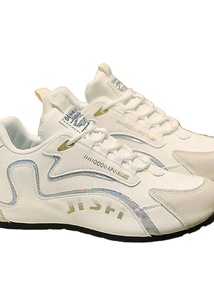 White sneakers with colorful accents on a chair