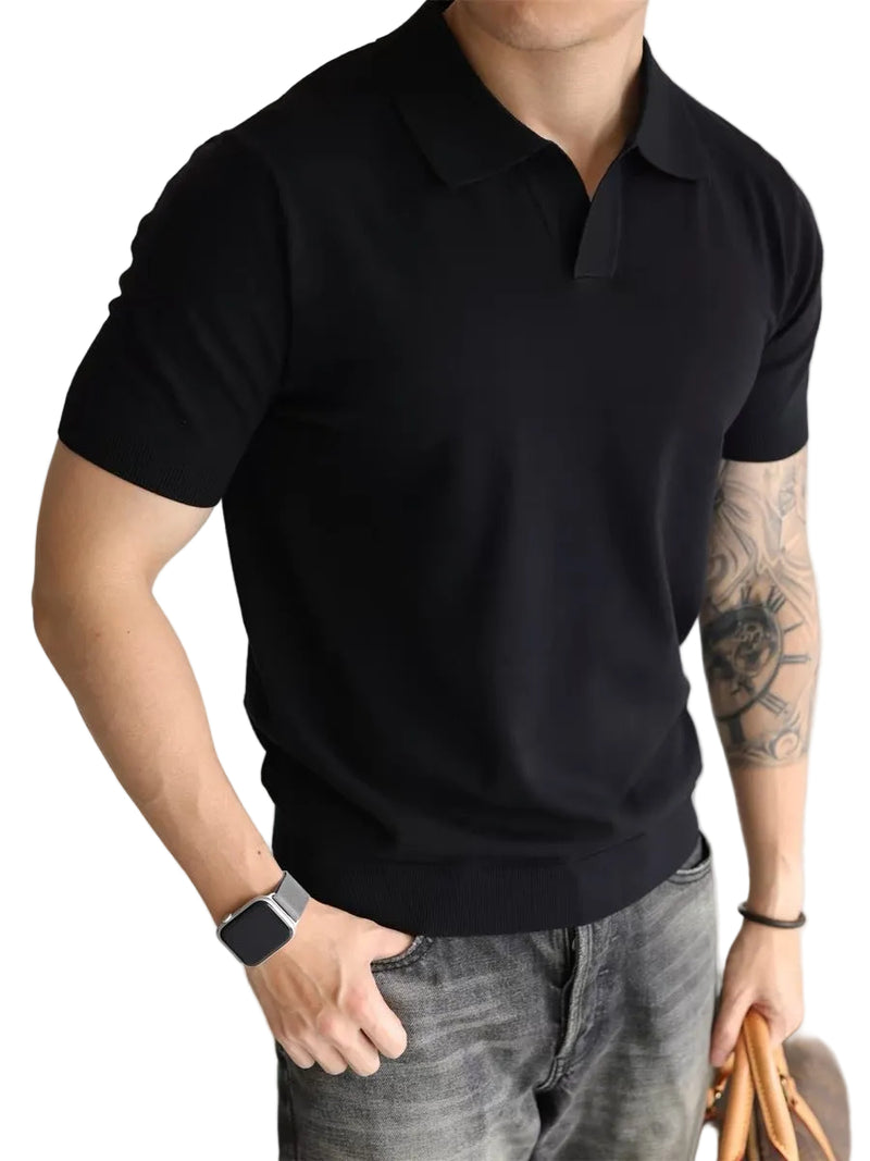 Men's Summer Cool Loose Lapel Short-Sleeve Shirt black