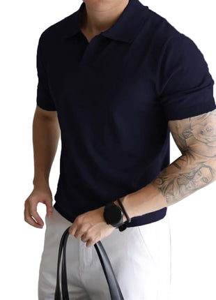 Men's Summer Cool Loose Lapel Short-Sleeve Shirt navy