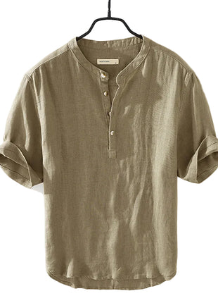 Men's Summer Cotton & Linen Half Sleeve Shirt khaki