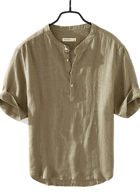 Men's Summer Cotton & Linen Half Sleeve Shirt khaki