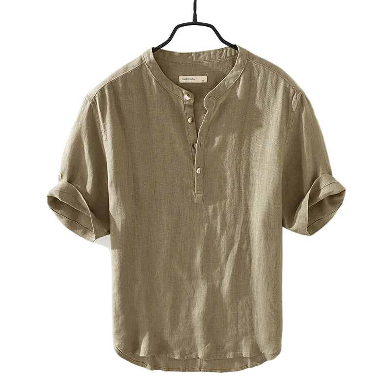 Men's Summer Cotton & Linen Half Sleeve Shirt khaki