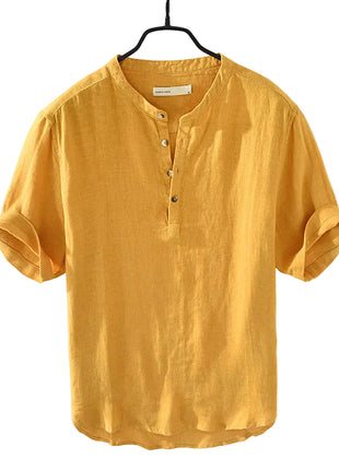 Men's Summer Cotton & Linen Half Sleeve Shirt yellow