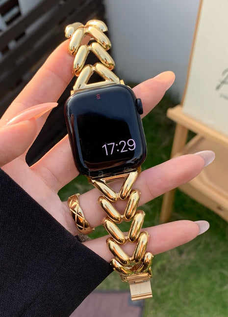 Metal V Chain Denim Style Watch Band for Apple Watch gold