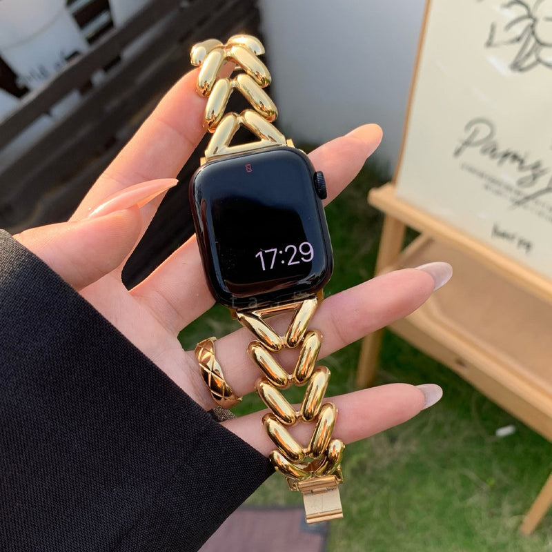 Metal V Chain Denim Style Watch Band for Apple Watch gold