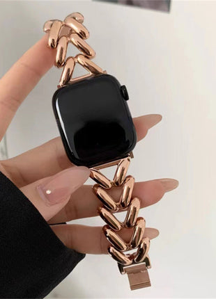 Metal V Chain Denim Style Watch Band for Apple Watch rose gold