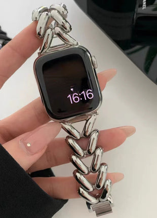 Metal V Chain Denim Style Watch Band for Apple Watch silver