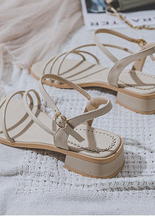 Mid-heel Toe Ring Roman Style Sandals