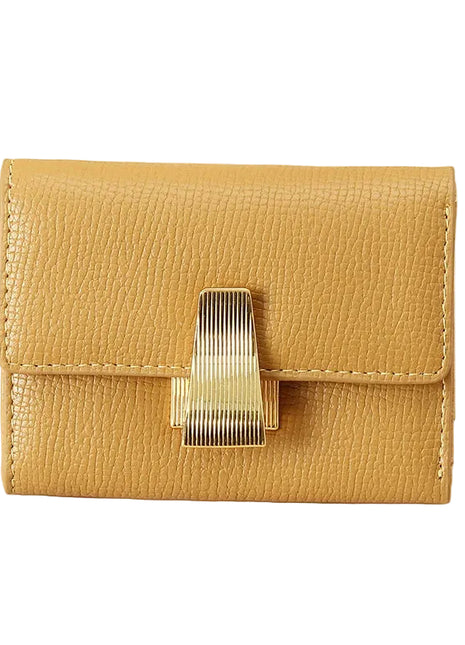 Minimalist genuine leather card holder available in yellow, pink, black, and beige colors.