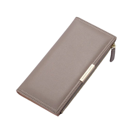 Minimalist long wallet with multiple card compartments and secure zipper closure.