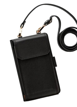 Minimalist square vertical phone bag featuring soft PU leather and secure zipper buckle black