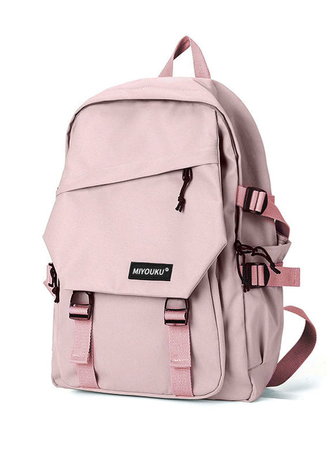 Pink backpack with 'MYOUKU' logo on a white background