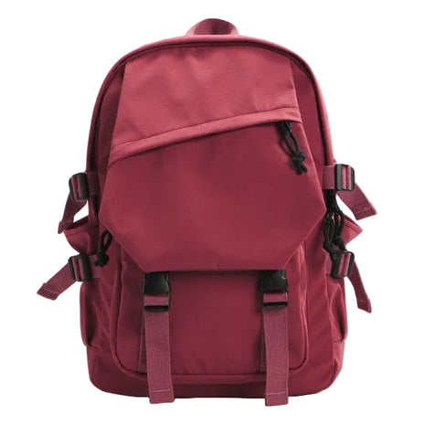 Maroon backpack on a light gray background