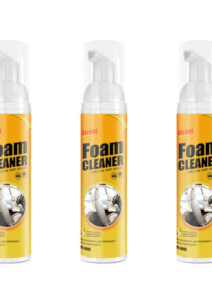 Three bottles of foam cleaner on a white background