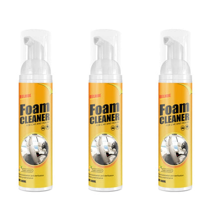 Three bottles of foam cleaner on a white background