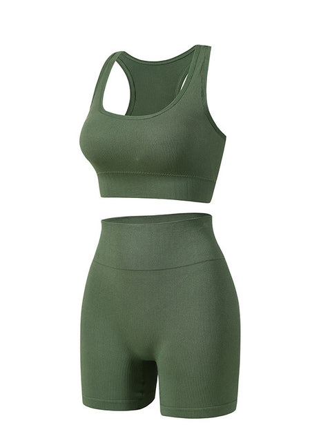 Nylon Sports Bra and Shorts Workout Set