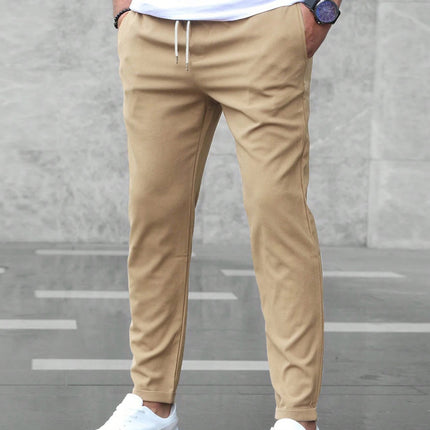 Casual Slim Fit Drawstring Trousers with Pockets