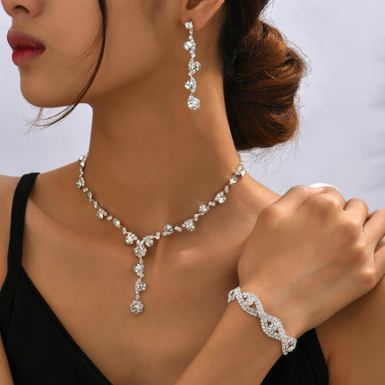 Artificial Crystal Necklace, Earrings & Bracelet Set