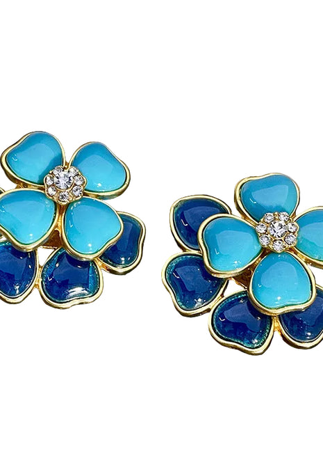 Double Flower Blue Crystal Earrings