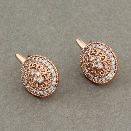 Zircon Earrings Rose Gold Hollow Leaves Ear Clip