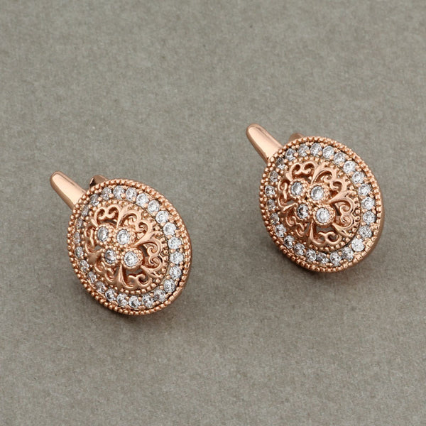 Zircon Earrings Rose Gold Hollow Leaves Ear Clip