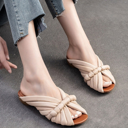 Genuine Leather Single Strap Slides Mule