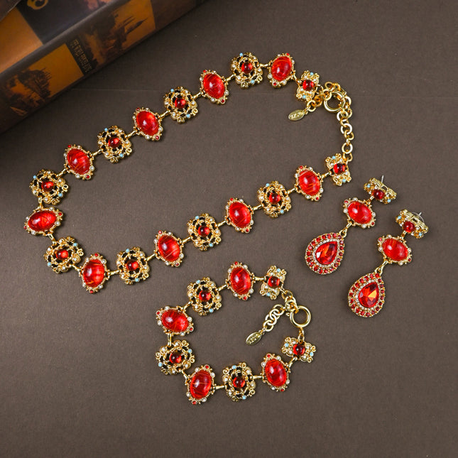 Glass Hollow Jewelled Necklace, Bracelet & Earring Combinations