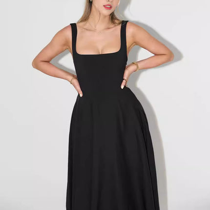 Simple Shoulder Strap Slim Fit Mid-length Dress