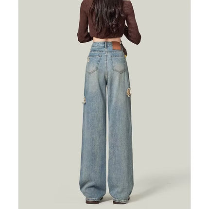 Simple Retro High Street Ripped Jeans