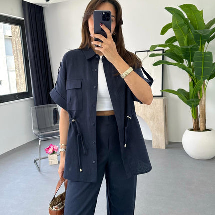 Casual Drawstring Top Trousers and Pants Two-piece Suit