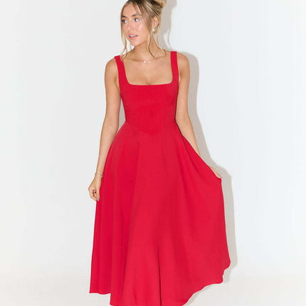 Simple Shoulder Strap Slim Fit Mid-length Dress