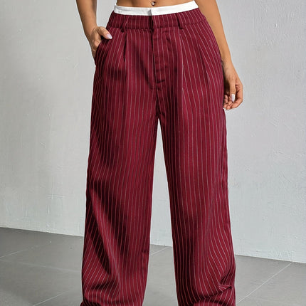Stripe High Waist Straight Leg Trousers