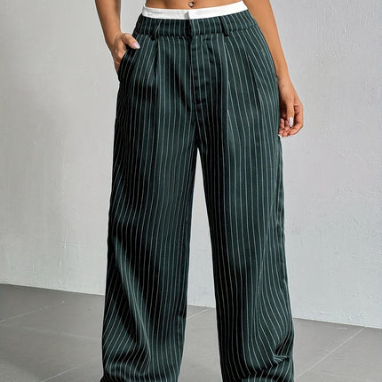Stripe High Waist Straight Leg Trousers