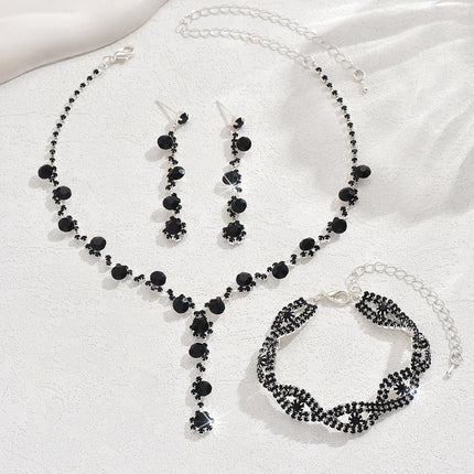 Artificial Crystal Necklace, Earrings & Bracelet Set
