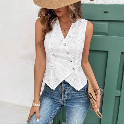 V-neck Crochet Button Vest