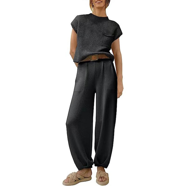 Solid Color New Pocket Design Ankle-tied Two-piece Set
