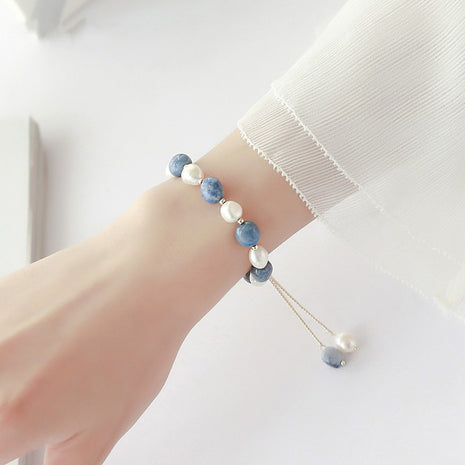 Pulsera de perlas de cristal de agua dulce con aventurina azul