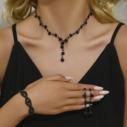 Artificial Crystal Necklace, Earrings & Bracelet Set