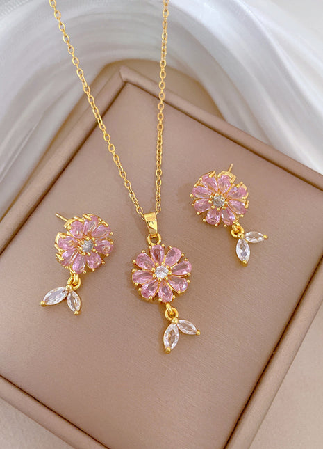 Traje de Lujo de Collar y Pendientes de Flores de Diamantes Completos
