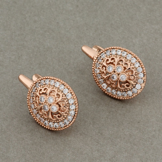 Zircon Earrings Rose Gold Hollow Leaves Ear Clip
