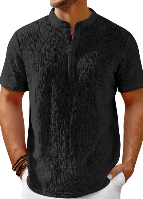 Camisa Henley de rayas de algodón y lino